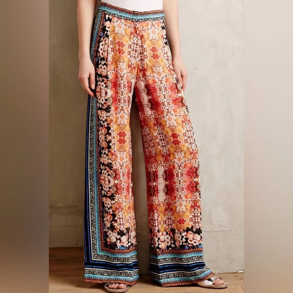RANNA GILL by ANTHROPOLOGIE Samaire Wide Leg Pants in Blue Motif - Picture 1 of 10